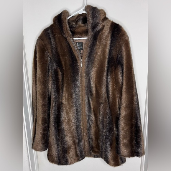 Dennis Basso Studio Brown Faux Fur Coat - Picture 1 of 10